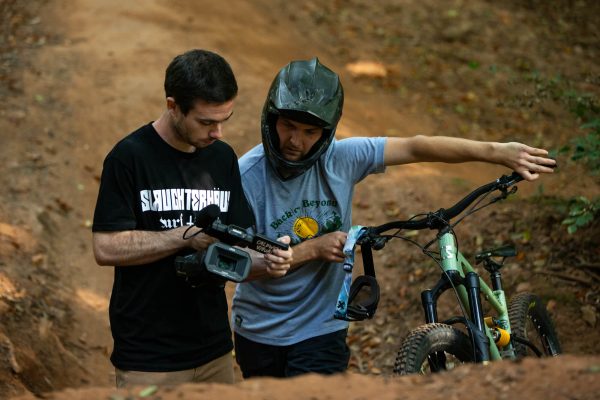 the videographer and rider look at one of the shots