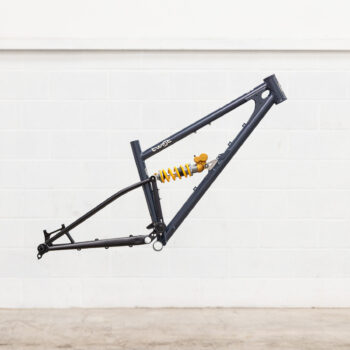 Studio photo of Starling Cycles Twist frame, blue