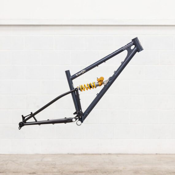 Studio photo of Starling Cycles Twist frame, blue